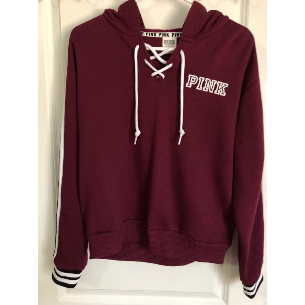 VICTORIA SECRET PINK BURGUNDY CROPPED HOODIE
